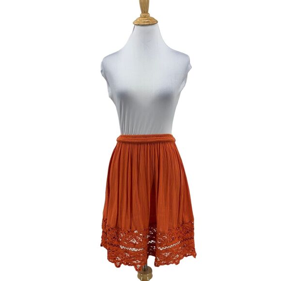 Free People Dresses & Skirts - Free People Intimately Skirt Pleated Lace Hem Elastic Waist Women S Small Orange